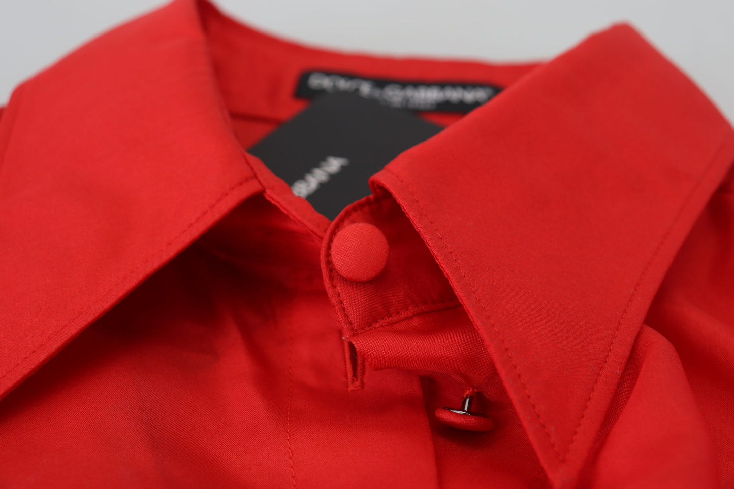 Red Silk Collared Long Sleeves Dress Shirt Top-Dolce & Gabbana-LabelTerrace.com
