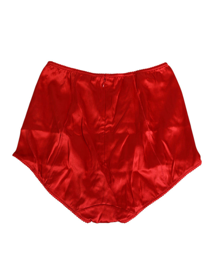 Red Silk Satin High-Waist Briefs Women Underwear-Dolce & Gabbana-LabelTerrace.com