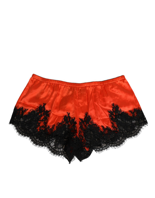 Red Silk Satin Lace Shorts Underwear-Dolce & Gabbana-LabelTerrace.com