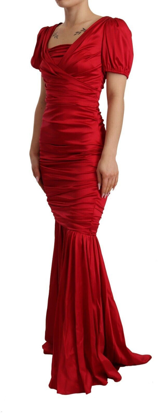 Red Silk Stretch Sheath Mermaid Gown Dress-Dolce & Gabbana-LabelTerrace.com