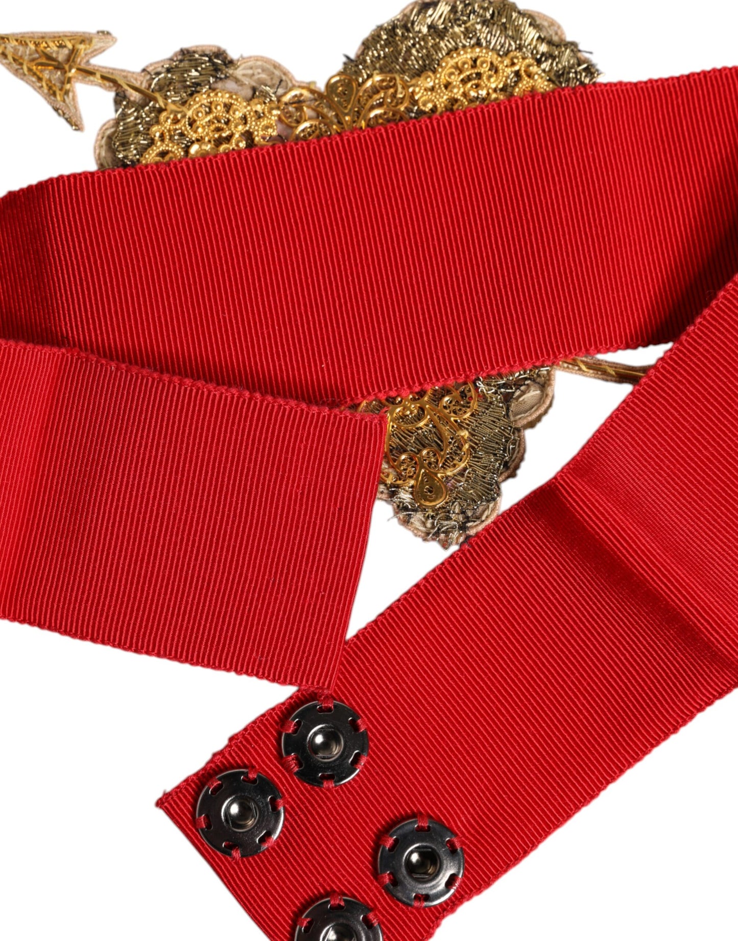 Red Stretch Wide Waist Heart Embellished Belt-Dolce & Gabbana-LabelTerrace.com