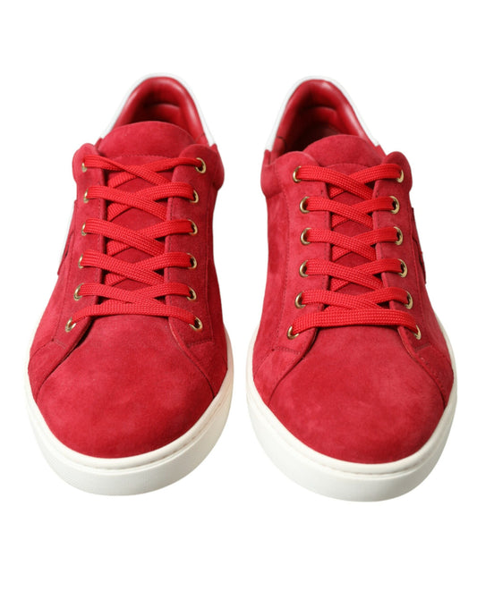 Red Suede Leather Men Low Top Sneakers Shoes-Dolce & Gabbana-LabelTerrace.com