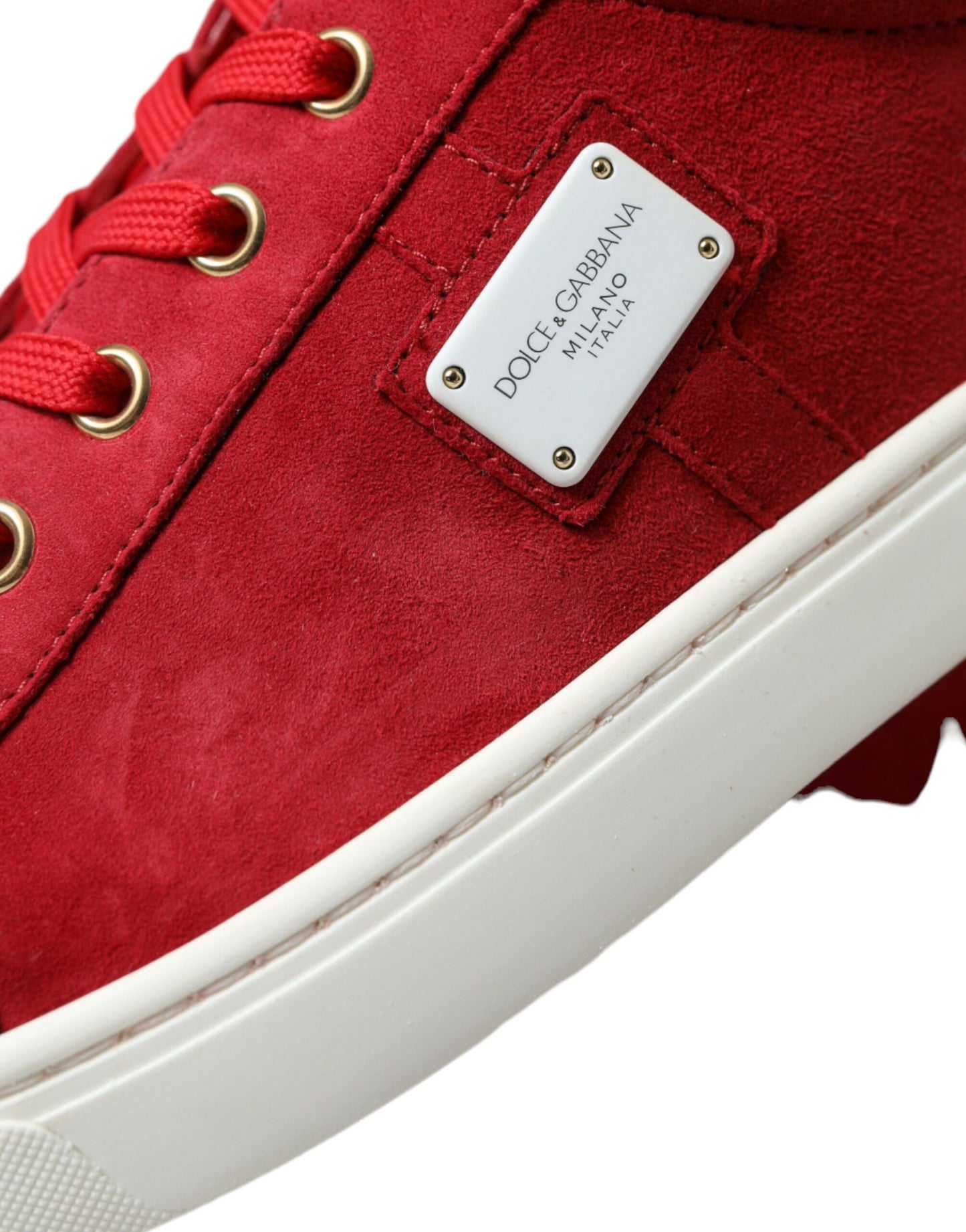 Red Suede Leather Men Low Top Sneakers Shoes-Dolce & Gabbana-LabelTerrace.com