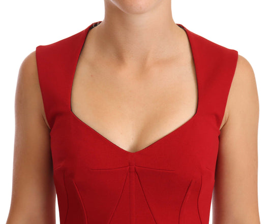 Red Sweetheart Sleeveless Midi Stretch Dress-Dolce & Gabbana-LabelTerrace.com