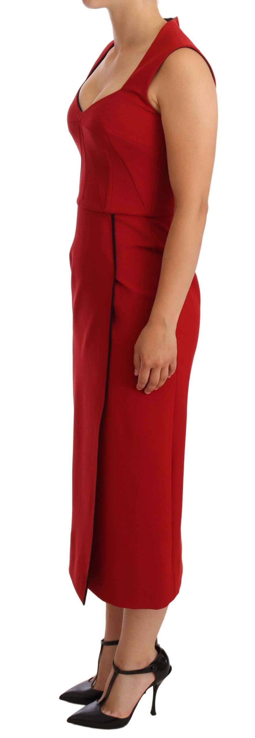 Red Sweetheart Sleeveless Midi Stretch Dress-Dolce & Gabbana-LabelTerrace.com