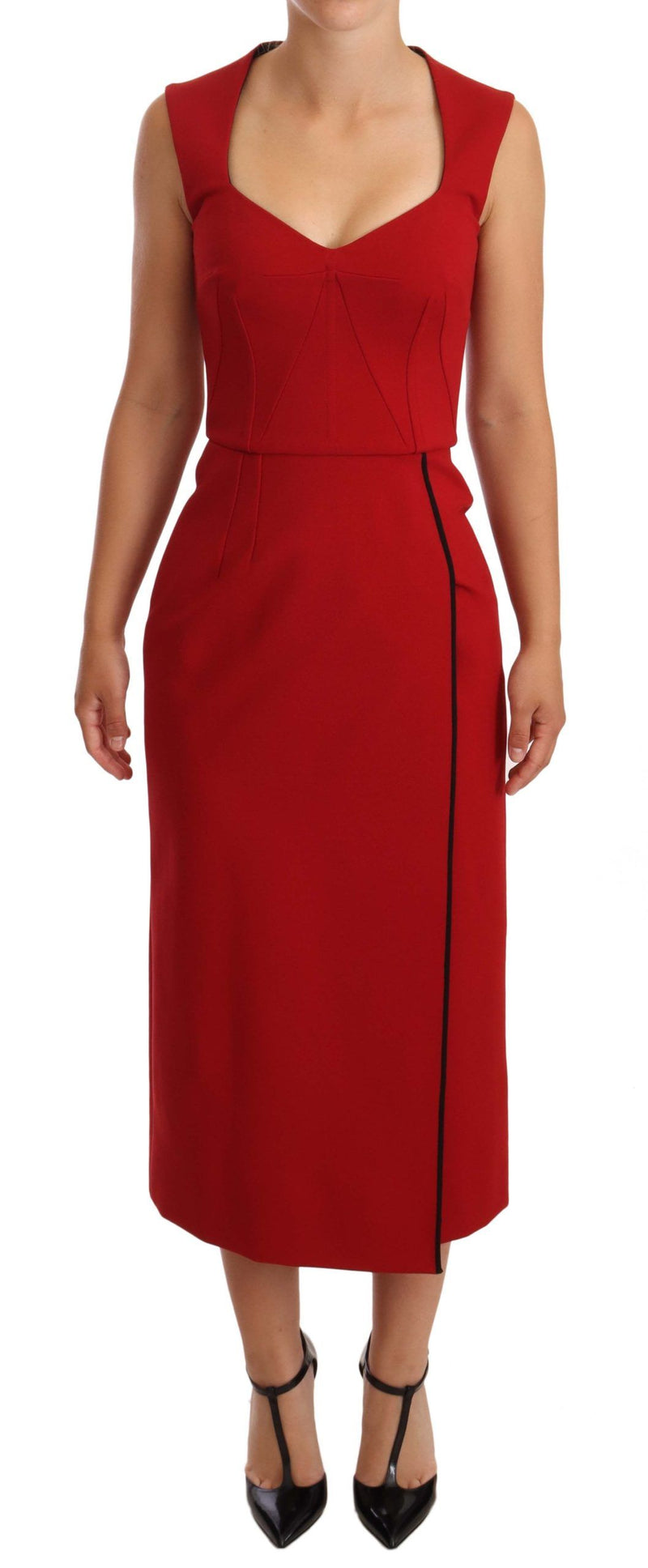 Red Sweetheart Sleeveless Midi Stretch Dress-Dolce & Gabbana-LabelTerrace.com