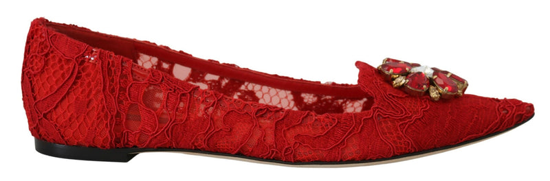 Red Taormina Crystals Loafers Flats Shoes-Dolce & Gabbana-LabelTerrace.com