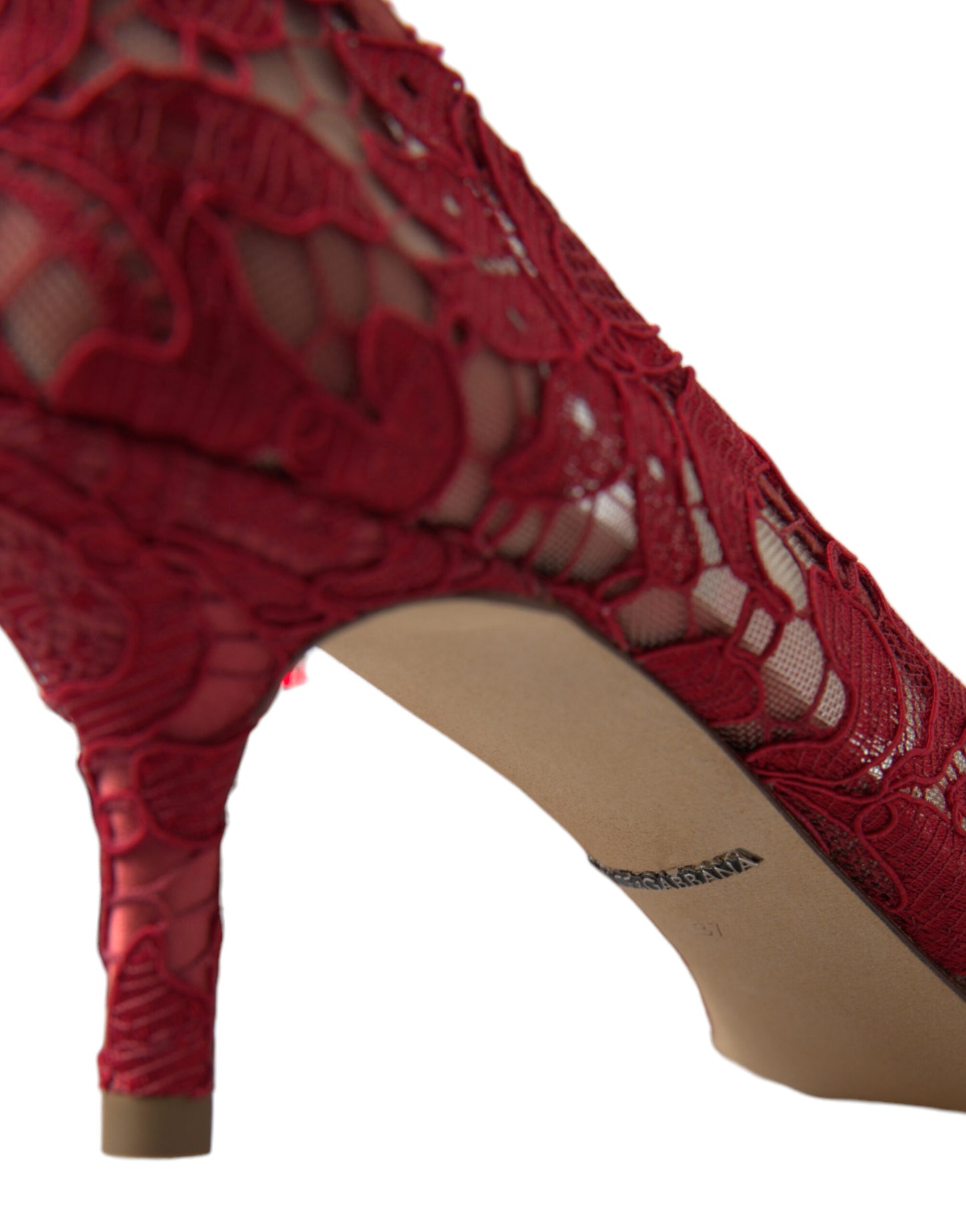 Red Taormina Lace Crystal Heels Pumps Shoes-Dolce & Gabbana-LabelTerrace.com