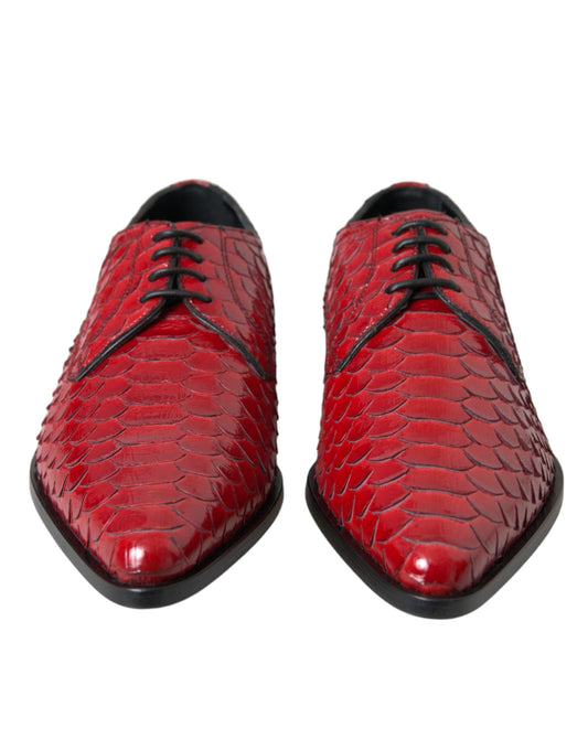 Red Textured Varnished Derby Men Formal Shoes-Dolce & Gabbana-LabelTerrace.com