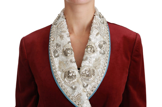 Red Velvet Baroque Crystal Blazer Jacket-Dolce & Gabbana-LabelTerrace.com