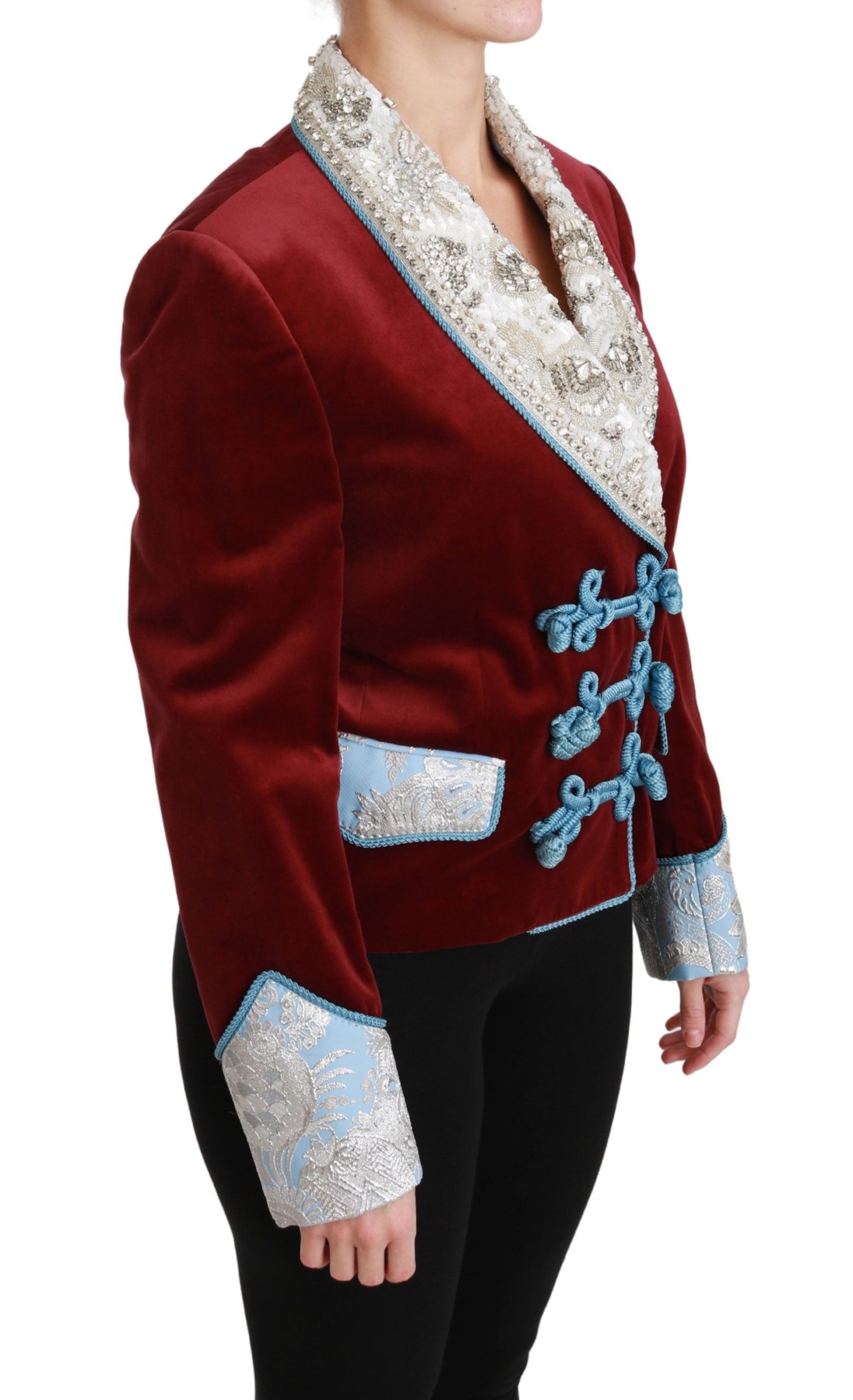 Red Velvet Baroque Crystal Blazer Jacket-Dolce & Gabbana-LabelTerrace.com