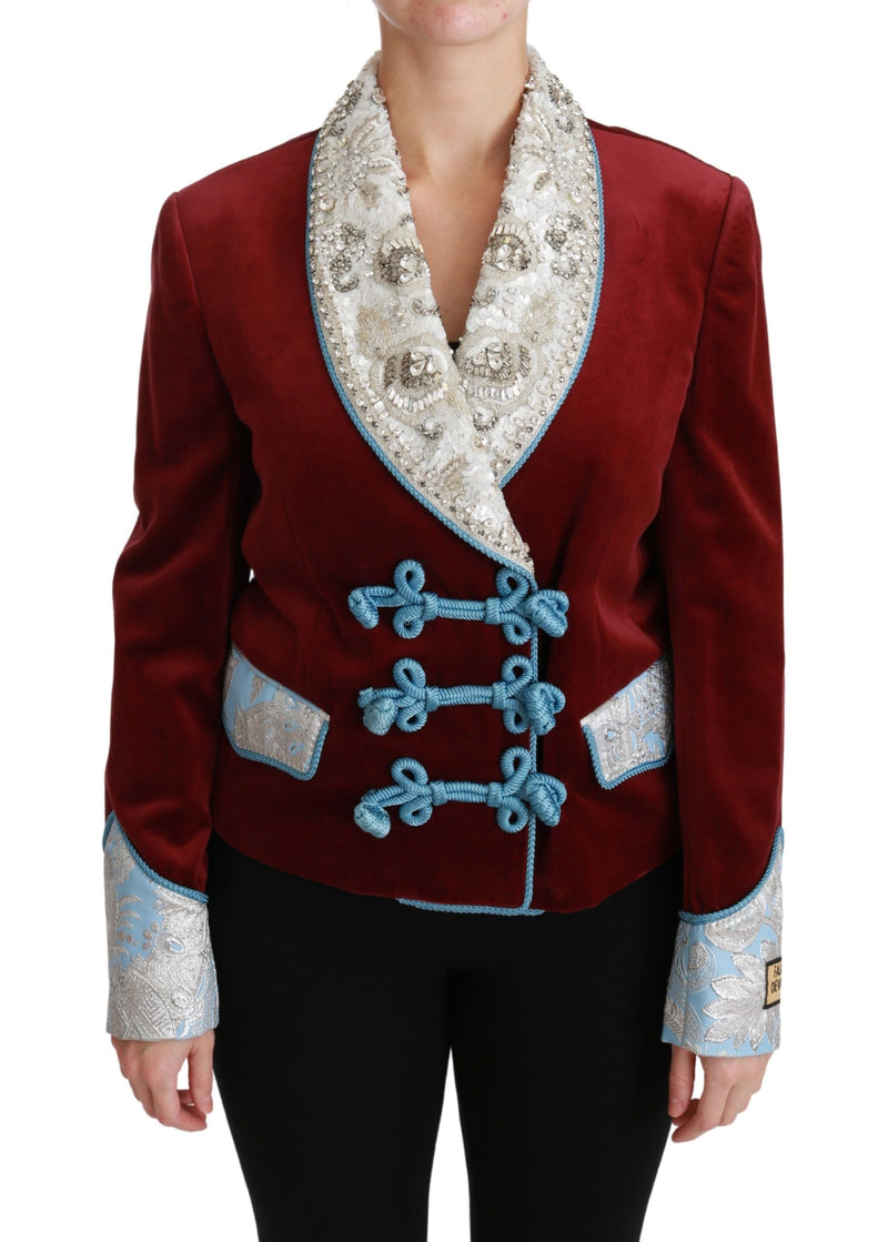 Red Velvet Baroque Crystal Blazer Jacket-Dolce & Gabbana-LabelTerrace.com