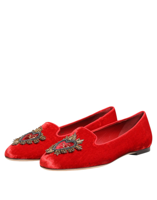 Red Velvet DG Heart Loafers Flat Shoes-Dolce & Gabbana-LabelTerrace.com
