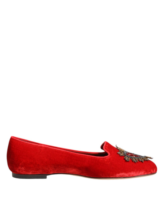 Red Velvet DG Heart Loafers Flats Shoes-Dolce & Gabbana-LabelTerrace.com