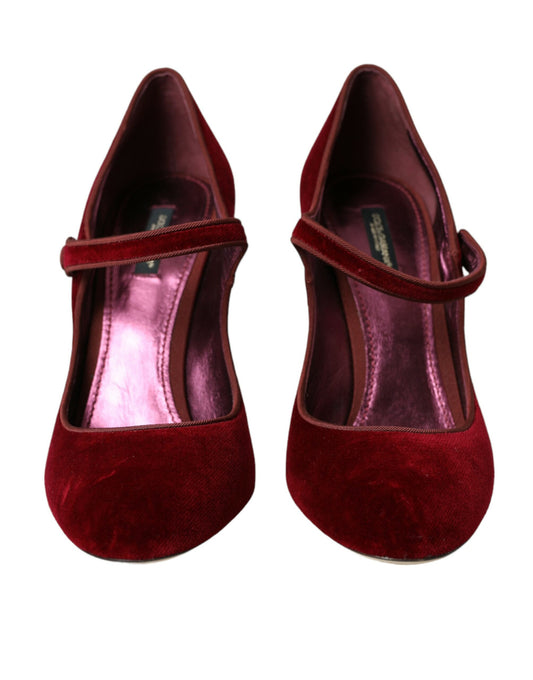 Red Velvet Gold Crystals Heels Mary Jane Shoes-Dolce & Gabbana-LabelTerrace.com