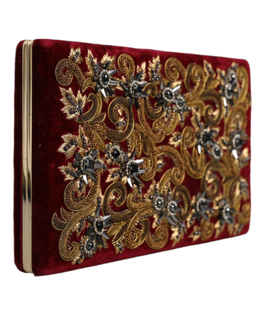 Red Velvet Gold Frame Clutch Evening Party Purse Bag-Dolce & Gabbana-LabelTerrace.com