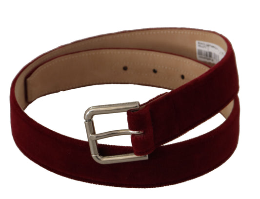 Red Velvet Silver Logo Engraved Metal Buckle Belt-Dolce & Gabbana-LabelTerrace.com