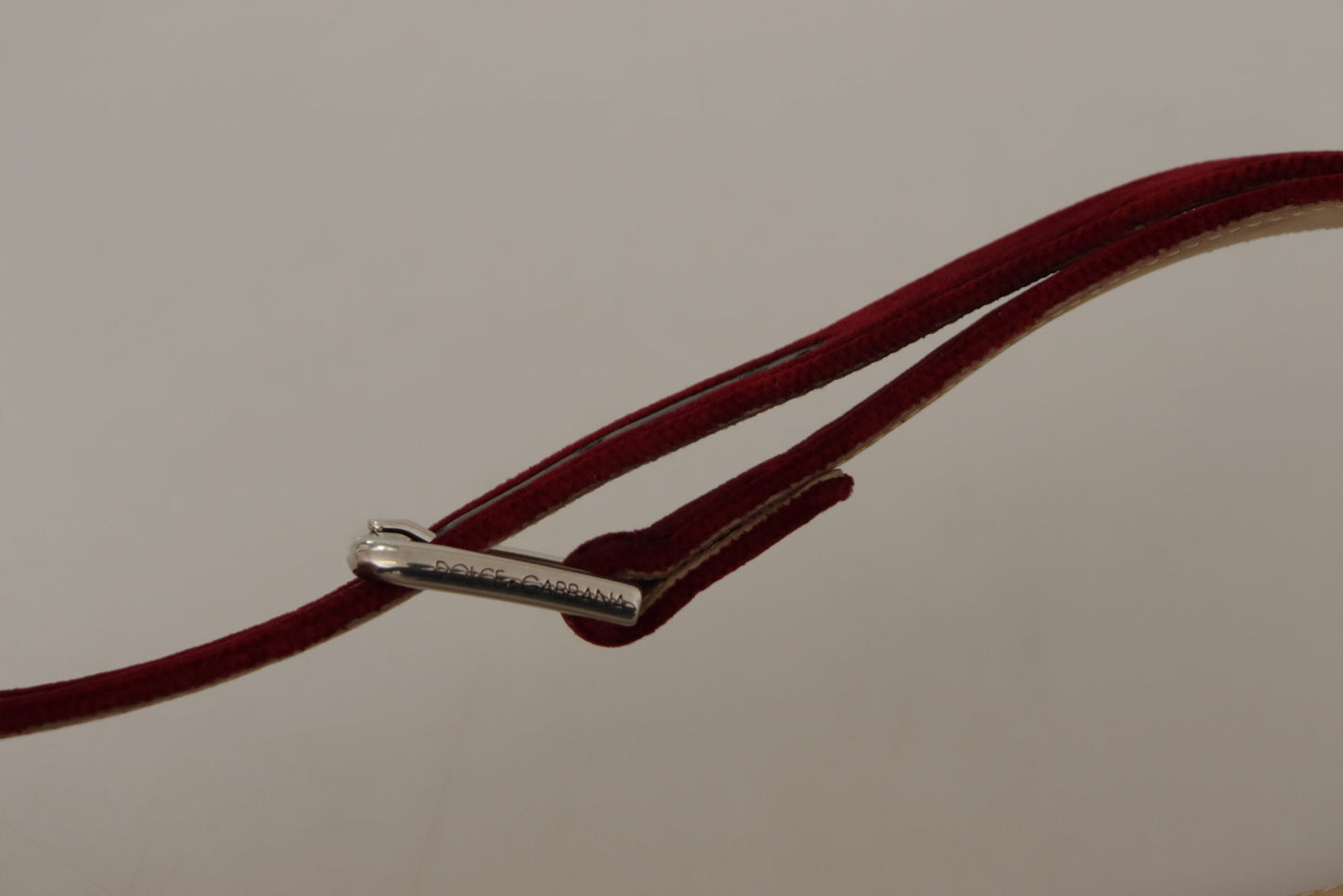 Red Velvet Silver Logo Engraved Metal Buckle Belt-Dolce & Gabbana-LabelTerrace.com