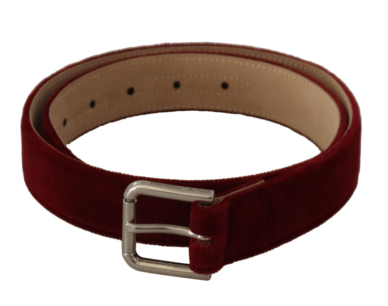 Red Velvet Silver Logo Engraved Metal Buckle Belt-Dolce & Gabbana-LabelTerrace.com