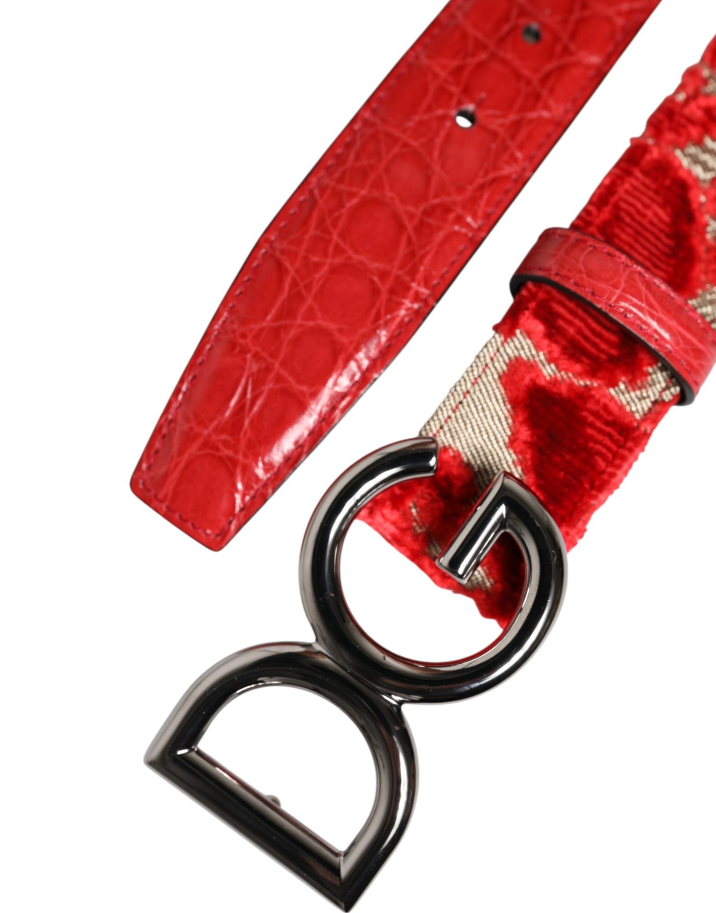 Red Viscose Silver DG Logo Metal Buckle Belt-Dolce & Gabbana-LabelTerrace.com