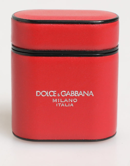 Red White Calfskin Leather Logo Flip Holder Airpods Case-Dolce & Gabbana-LabelTerrace.com