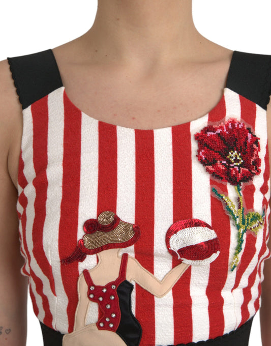 Red White Floral Sleeveless Sheath Midi Dress-Dolce & Gabbana-LabelTerrace.com