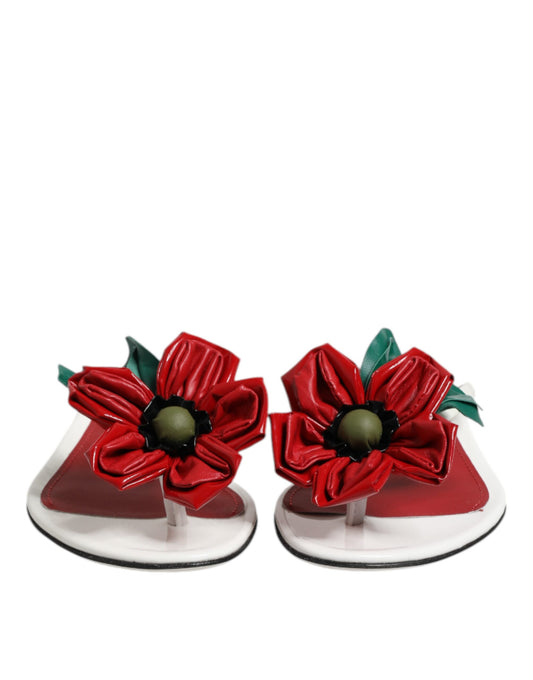 Red White KEIRA Flower Leather Sandals Shoes-Dolce & Gabbana-LabelTerrace.com