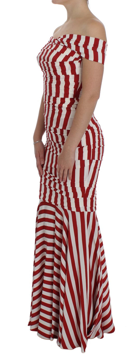 Red White Silk Stretch Dress-Dolce & Gabbana-LabelTerrace.com