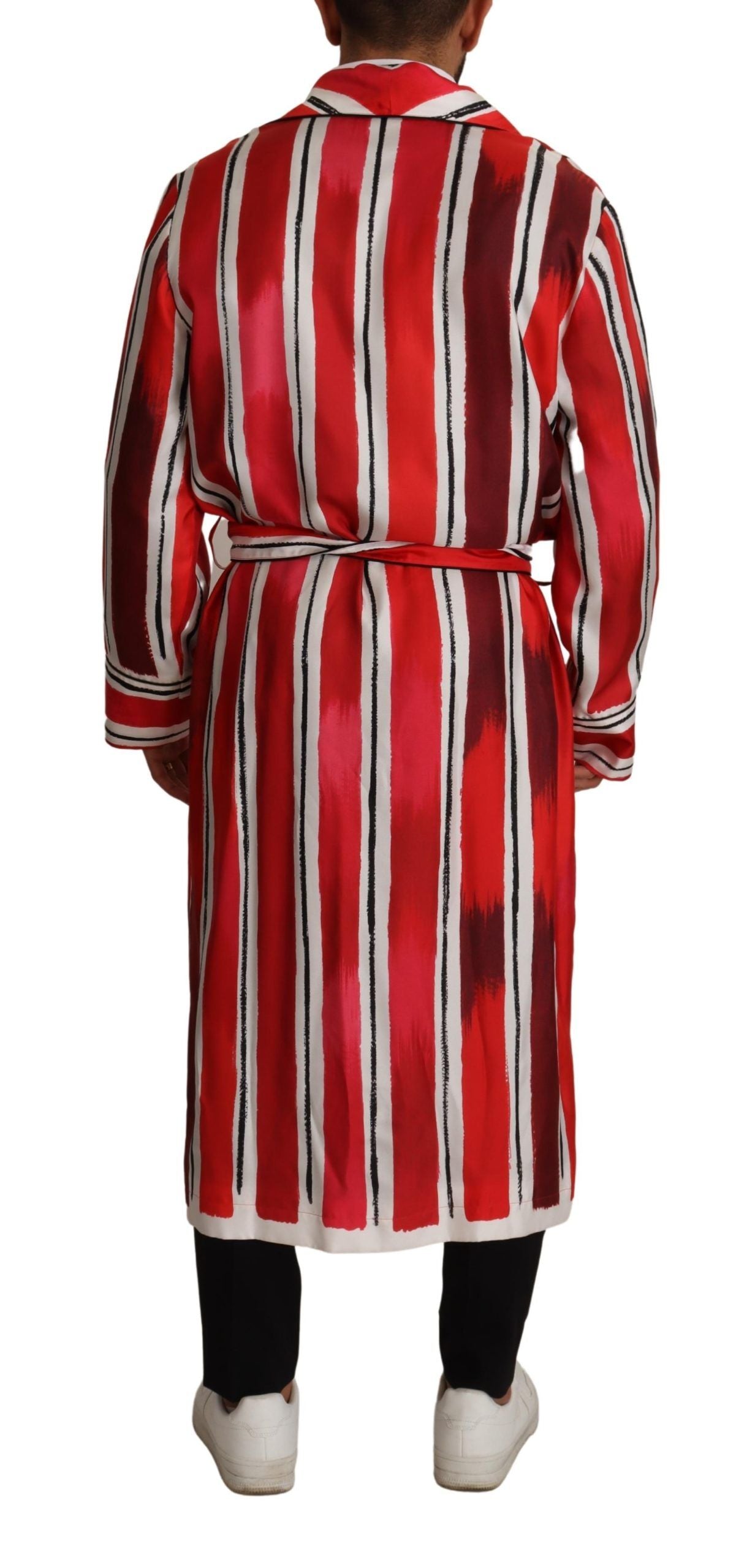 Red White Striped Silk Mens Night Gown Robe-Dolce & Gabbana-LabelTerrace.com