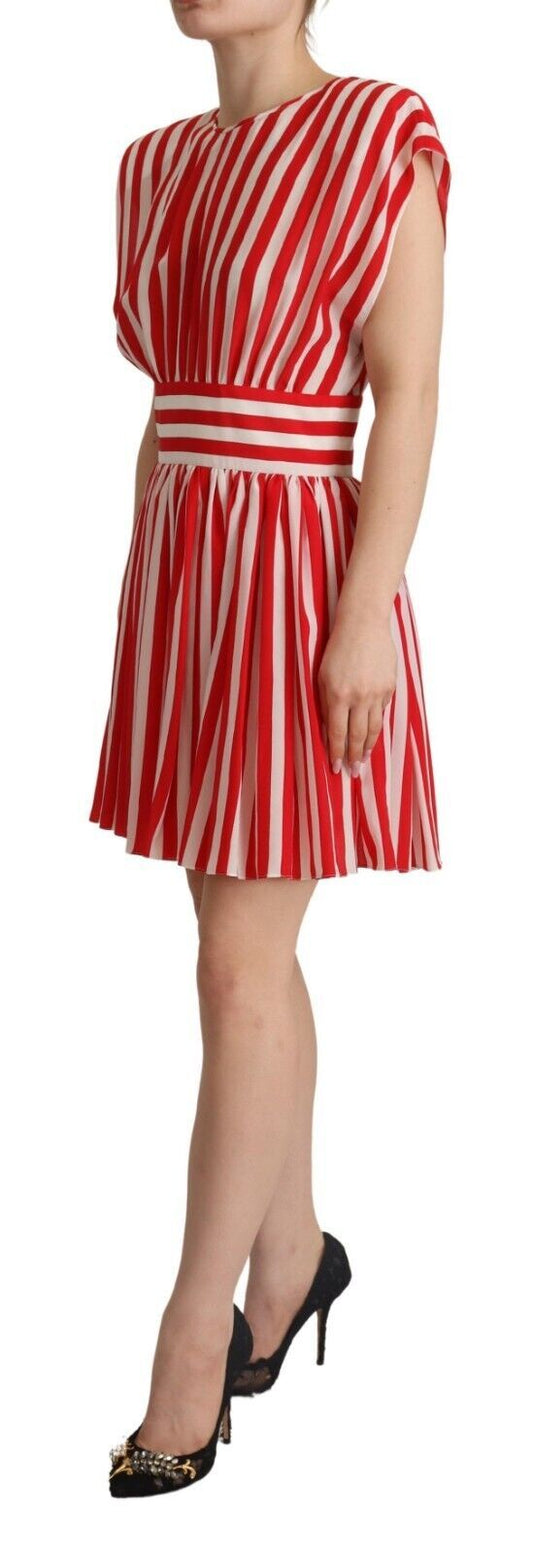 Red White Stripes Silk Mini A-line Dress-Dolce & Gabbana-LabelTerrace.com