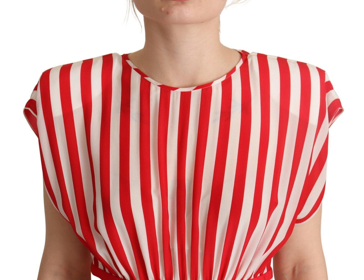 Red White Stripes Silk Mini A-line Dress-Dolce & Gabbana-LabelTerrace.com