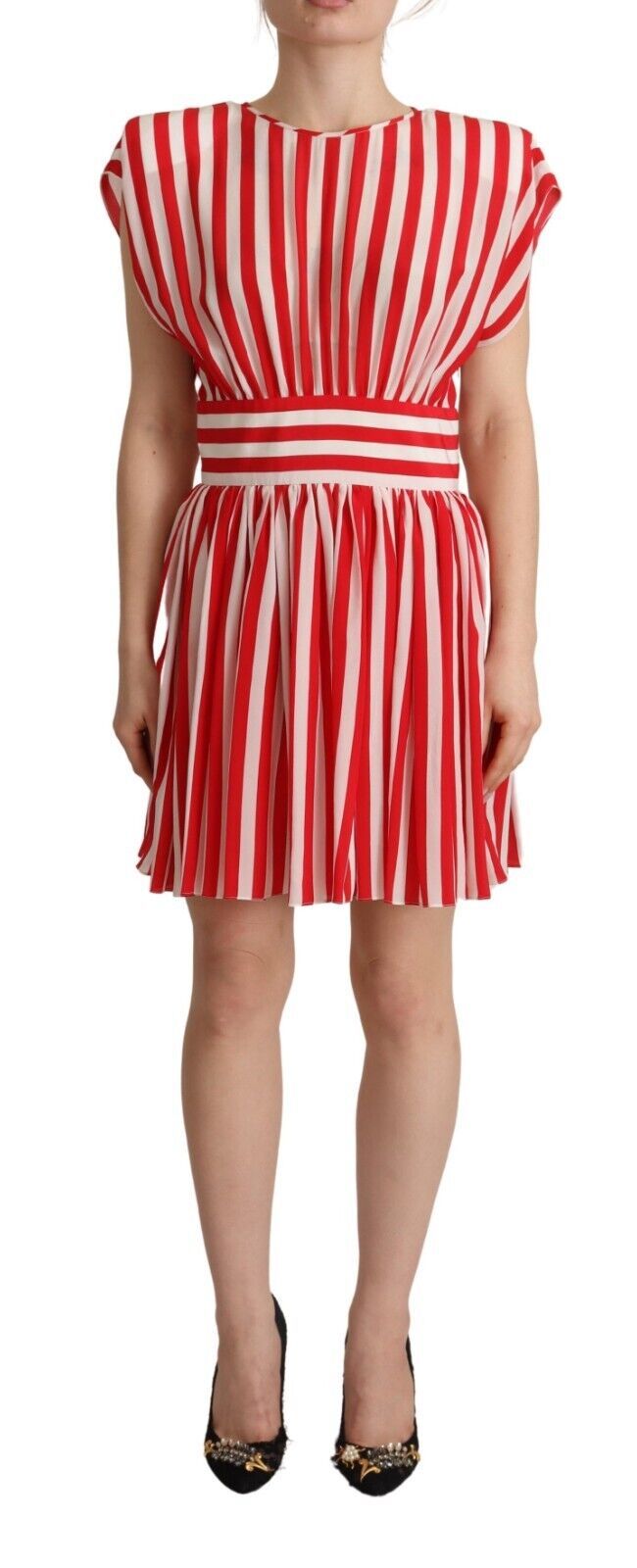 Red White Stripes Silk Mini A-line Dress-Dolce & Gabbana-LabelTerrace.com