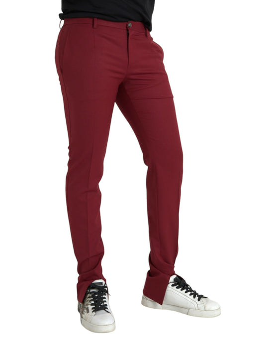 Red Wool Men Slim Fit Dress Pants-Dolce & Gabbana-LabelTerrace.com
