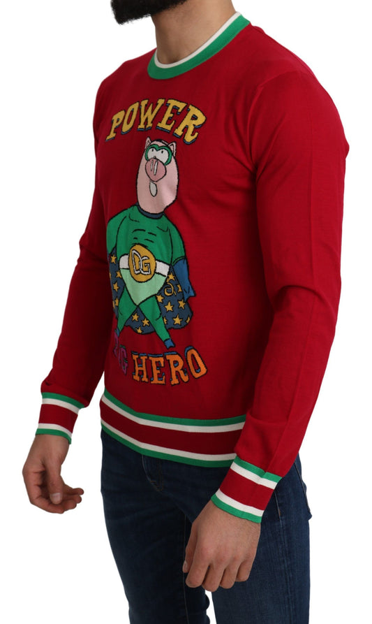 Red Wool Silk Pig of the Year Sweater-Dolce & Gabbana-LabelTerrace.com
