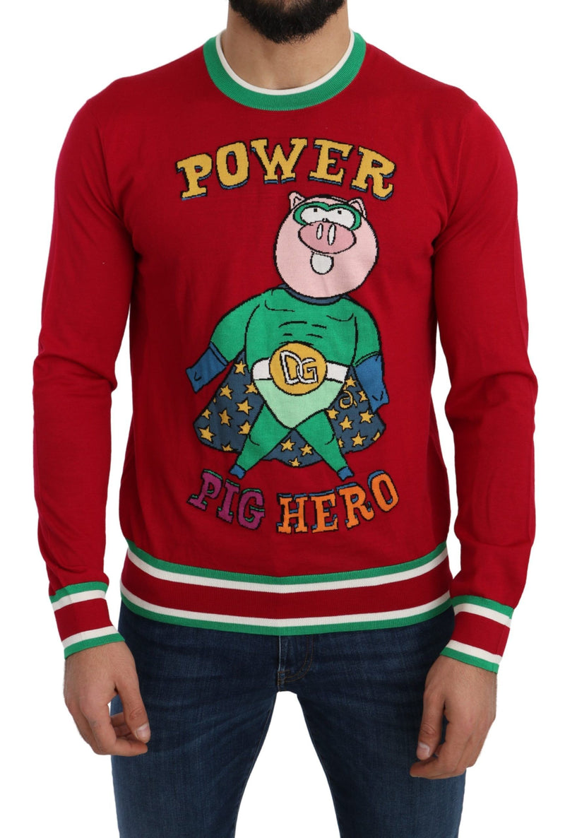 Red Wool Silk Pig of the Year Sweater-Dolce & Gabbana-LabelTerrace.com