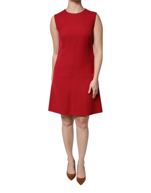 Red Wool Sleeveless Knee Length A-line Dress-Dolce & Gabbana-LabelTerrace.com
