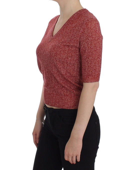 Red Wool Tweed Short Sleeve Sweater Pullover-Dolce & Gabbana-LabelTerrace.com