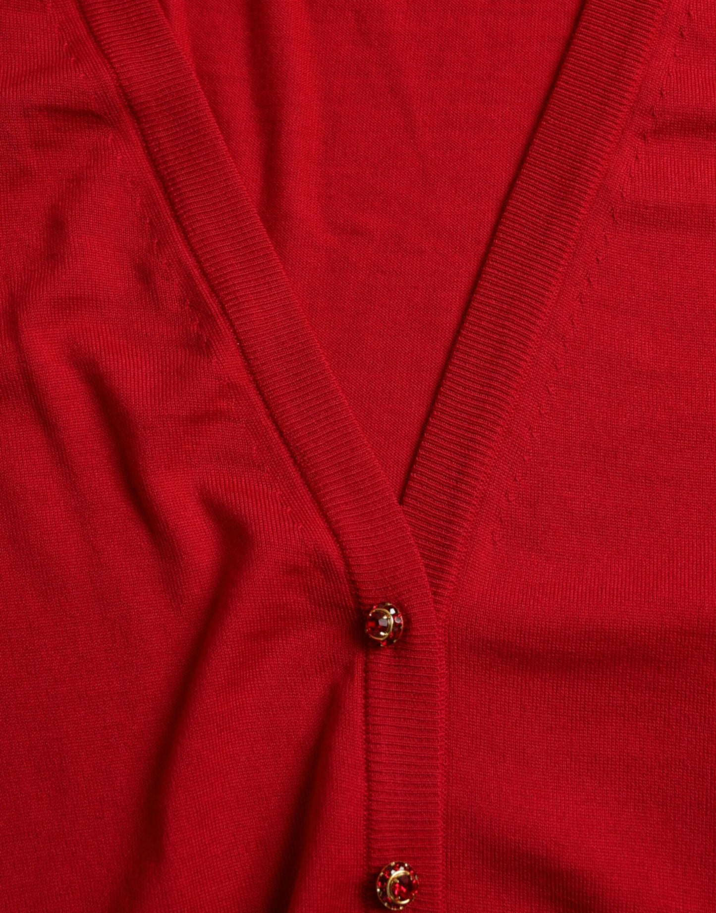 Red Wool V-neck Buttoned Cardigan Sweater-Dolce & Gabbana-LabelTerrace.com