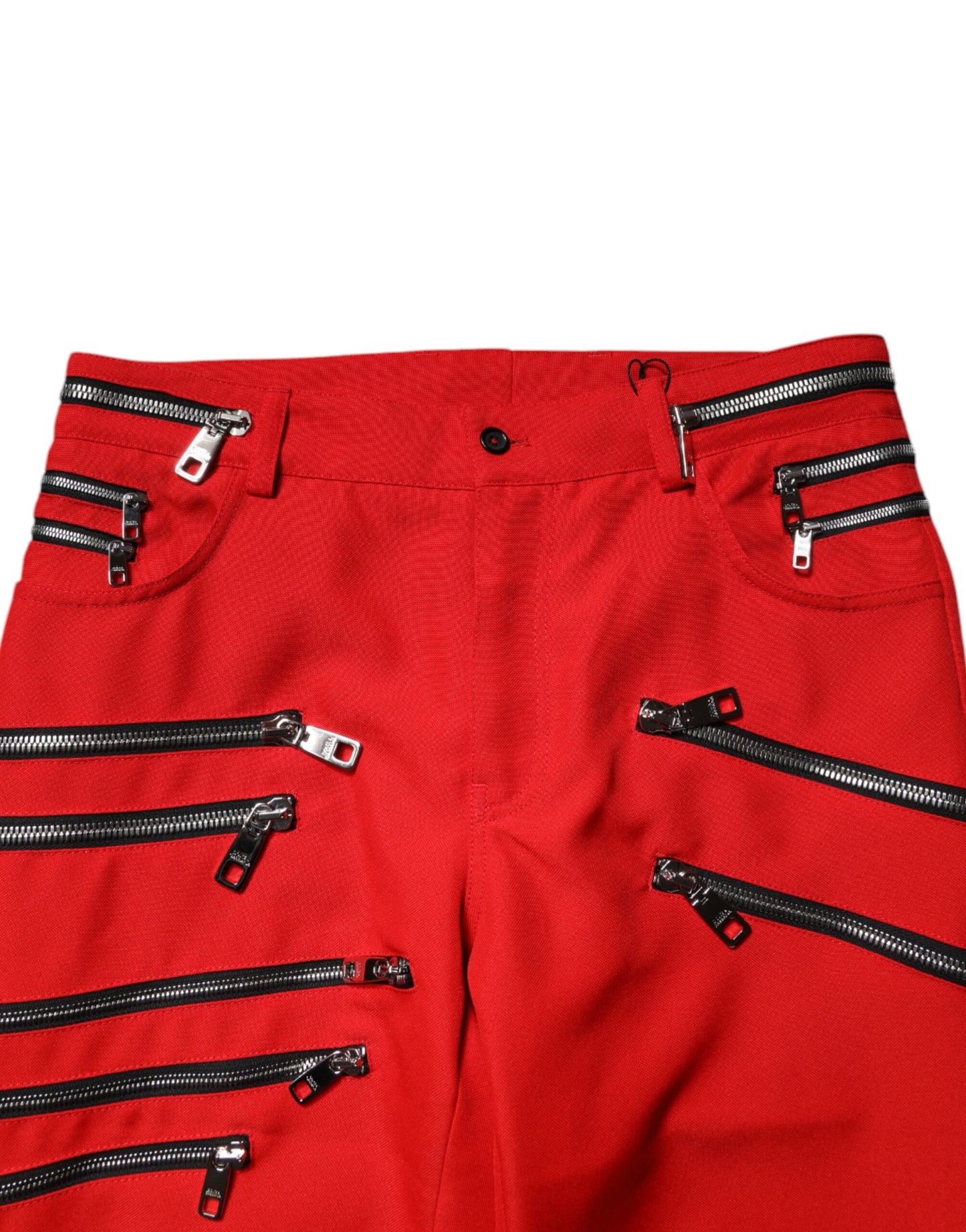 Red Zipper Embellished Straight Pants-Dolce & Gabbana-LabelTerrace.com