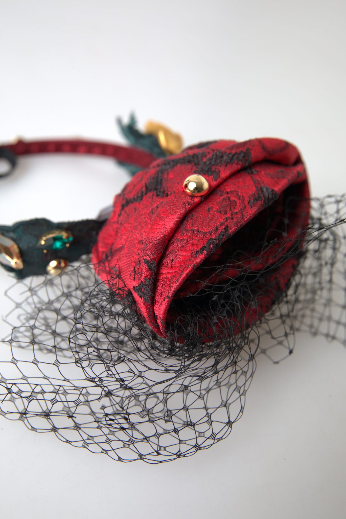 Red with multicolor Rose Silk Crystal Netted Logo Diadem Headband-Dolce & Gabbana-LabelTerrace.com