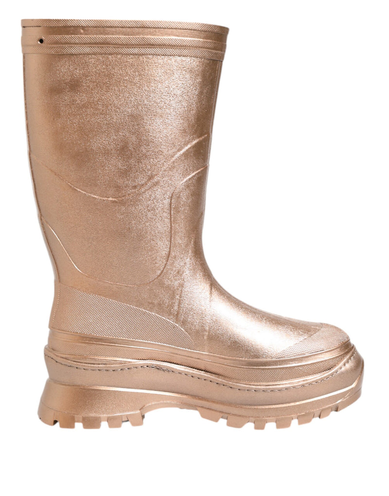 Rose Gold Rubber Pull On Rain Boots Shoes-Dolce & Gabbana-LabelTerrace.com