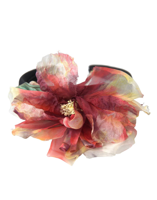 Rose Pink Silk Floral Black Tiara Women Hairband Diadem-Dolce & Gabbana-LabelTerrace.com