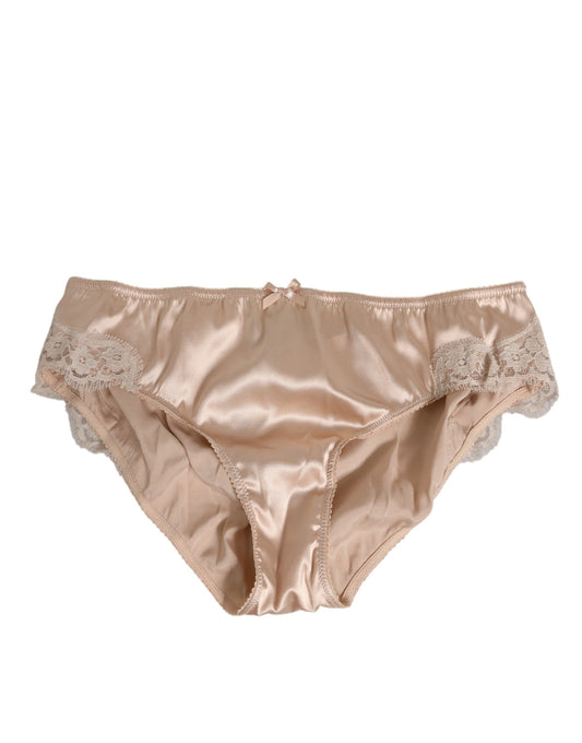 Rosy Beige Silk Satin Lace Trim Panty Underwear-Dolce & Gabbana-LabelTerrace.com