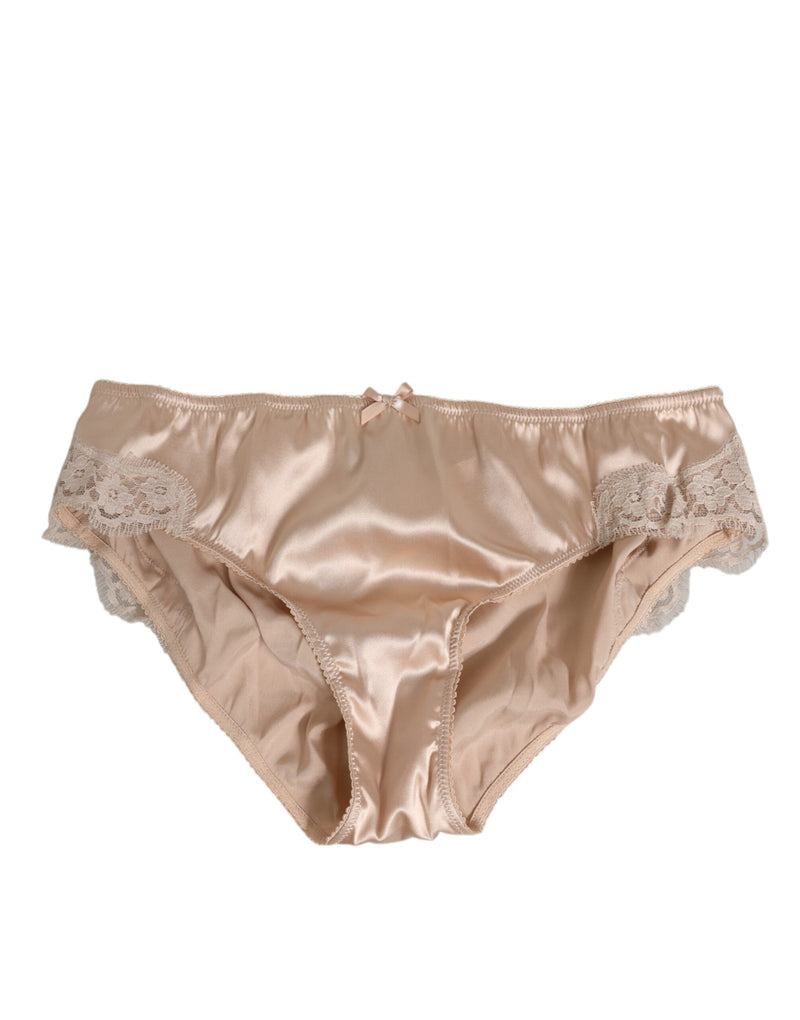 Rosy Beige Silk Satin Lace Trim Panty Underwear-Dolce & Gabbana-LabelTerrace.com