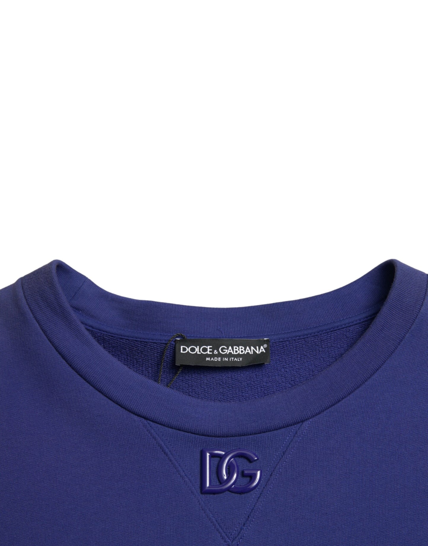 Royal Blue Cotton Crewneck Pullover Sweater-Dolce & Gabbana-LabelTerrace.com