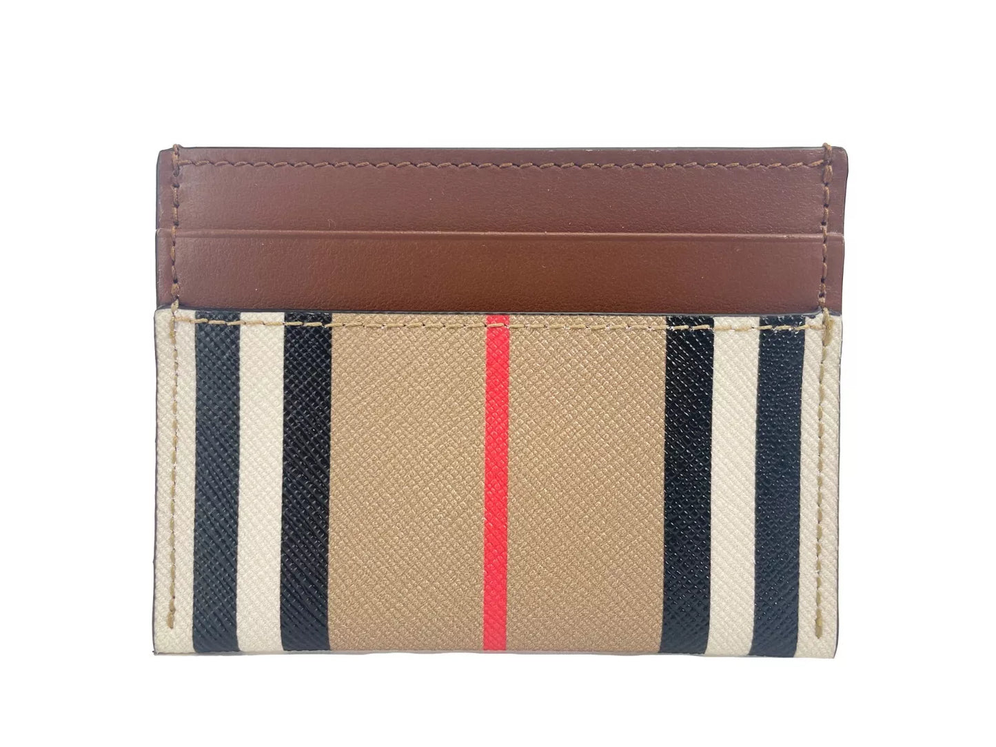 Sandon Tan Canvas Check Printed Leather Slim Card Case Wallet-Burberry-LabelTerrace.com