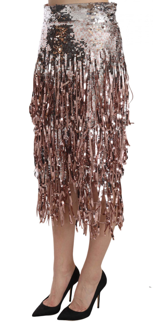 Sequin Embellished Fringe Midi Pencil Skirt-Dolce & Gabbana-LabelTerrace.com