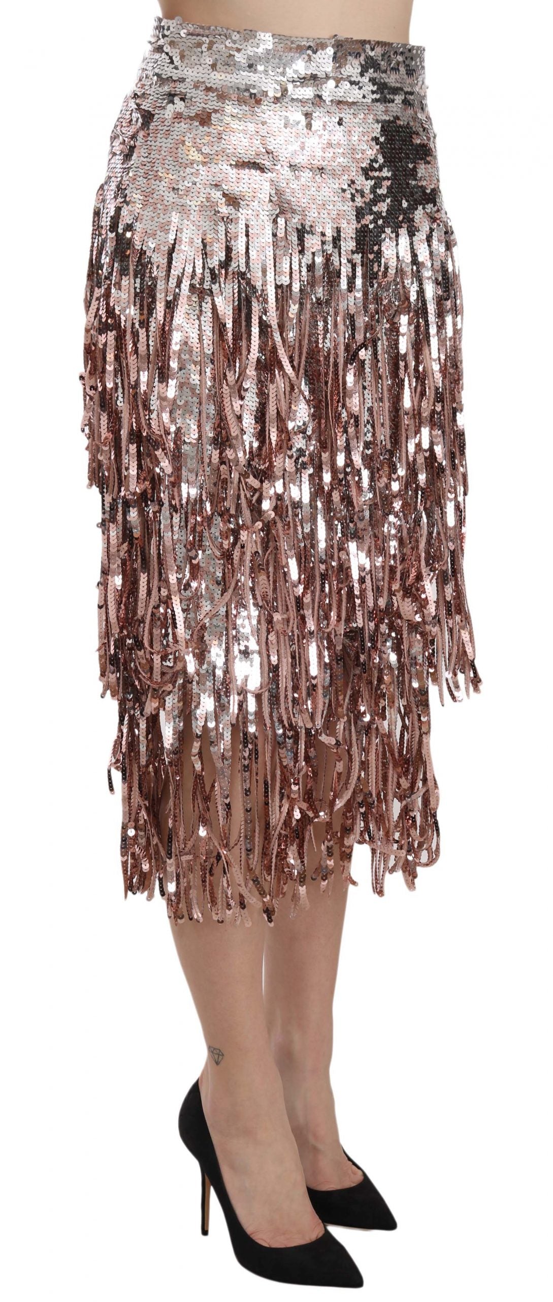 Sequin Embellished Fringe Midi Pencil Skirt-Dolce & Gabbana-LabelTerrace.com