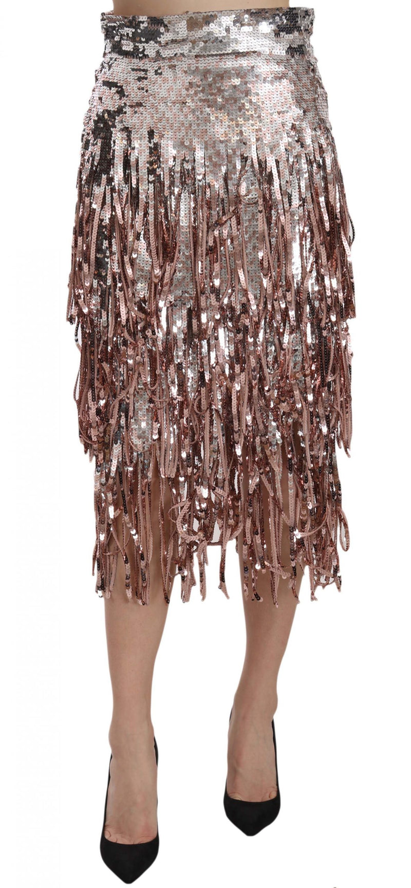 Sequin Embellished Fringe Midi Pencil Skirt-Dolce & Gabbana-LabelTerrace.com