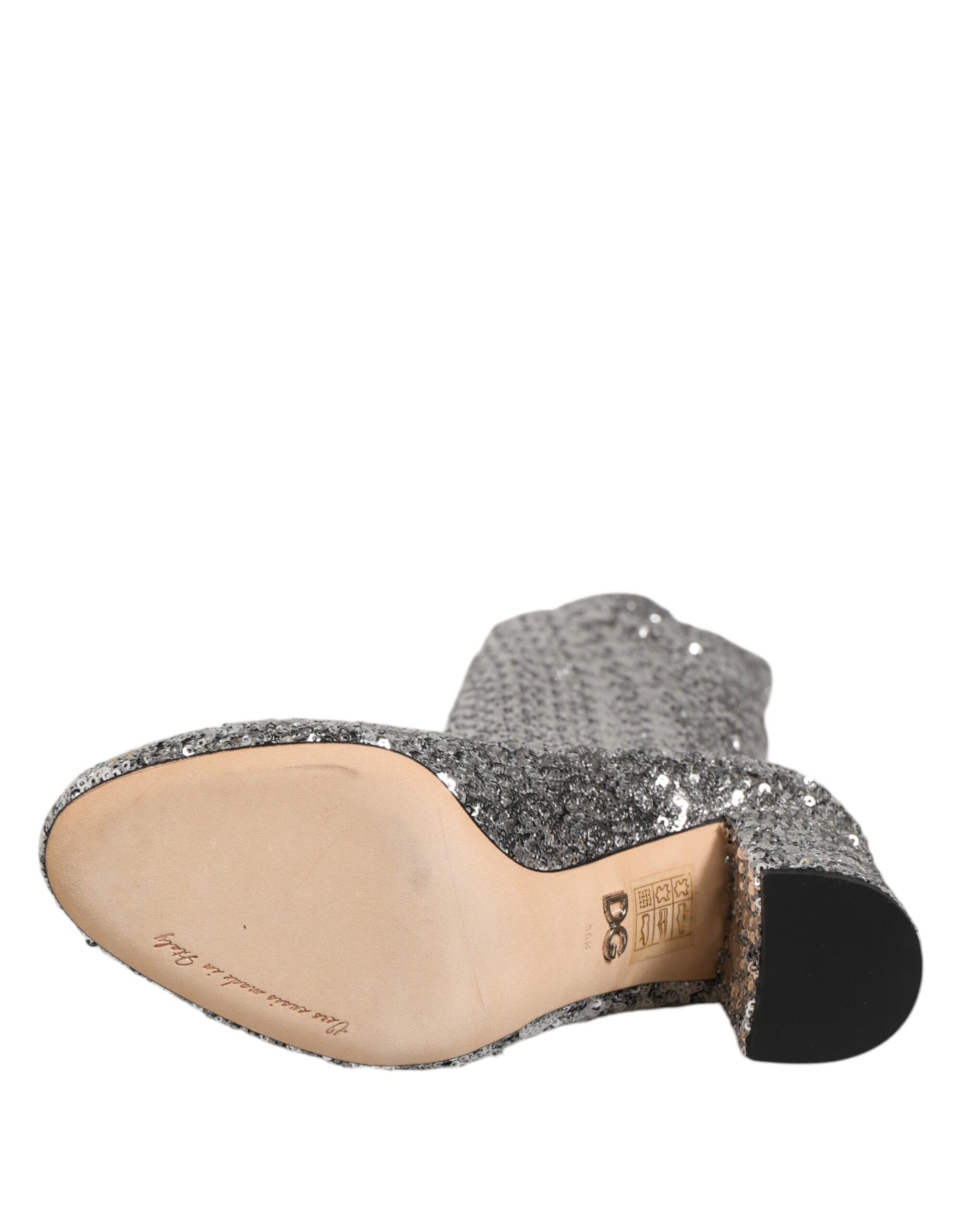 Shoes Silver Sequins Glitter High Heel Boot Shoes-Dolce & Gabbana-LabelTerrace.com